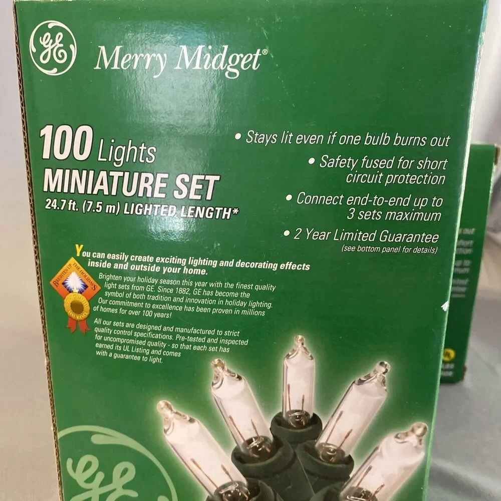 2 Boxes GE Merry Midget 100 White Miniature String Light Set 24.7' New Old Stock